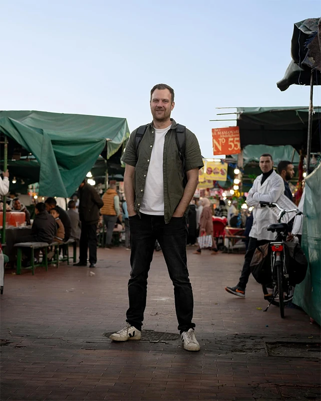 Wiebe Wakker at Jemaa el-Fnaa Wiebe Wakker standing on the market of Jemaa el-Fnaa in Marrakech, Morocco.