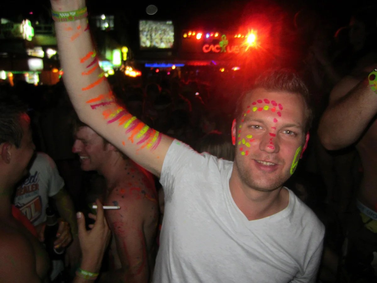 Wiebe Wakker in Koh Phangan, Thailand Wiebe Wakker with glow in the dark paint on his body at a Full Moon party in Koh Phangan, Thailand.